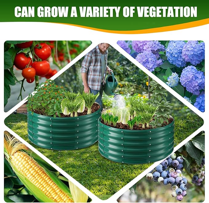 17" Tall Elevated Round Metal Rised Garden Bed- 3.3'x3.3' in Size and 0.8MM Thick Durable Planter Box for Vegetables Flowers Succulent at Patio/Garden Outdoor (Dark Green, 3.3FT Diameter)-BloomoryGarden