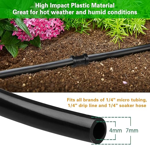 1/4 Inch Drip Irrigation Fittings Kit:200 Pieces Drip Irrigation Parts with Sharp End for 1/4" Drip Tubing Barbed Connectors for Home Garden 85 Couplings 60 Tees 20 Elbows 25 Plugs 10 Crosses