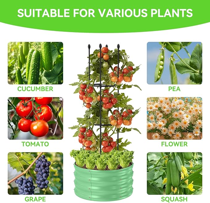 1 Pack Raised Garden Beds Outdoor, Galvanized Metal Raised Garden Bed with Trellis, 23.6x23.6x60in Tomato Cages for Garden Planters Box with Trellis for Climbing Plants Vegetable Vine Flowers-BloomoryGarden