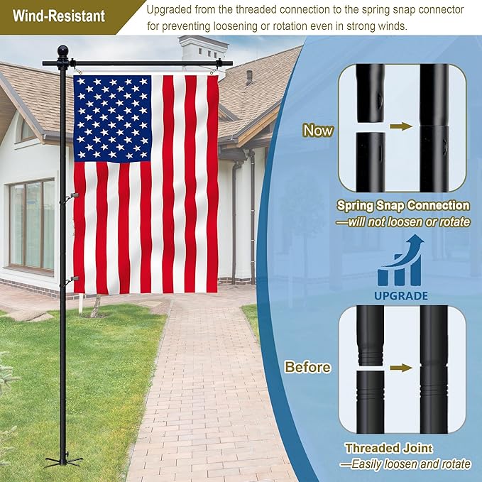 10FT Flag Pole Stand for Garden – Adjustable Outdoor Flagpole with 5-Prong Base, Freestanding Aluminum Banner Holder for 3x5ft & 28"x40" Flags – Wind-Resistant & Lightweight – Black-BloomoryGarden