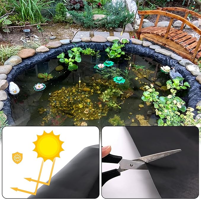 14 x 14 FT Pond Liner, 20 Mil Fish Pond HDPE Liner, Pond Liners for Outdoor Ponds, Koi Ponds, Garden Fountain, Waterfall-BloomoryGarden