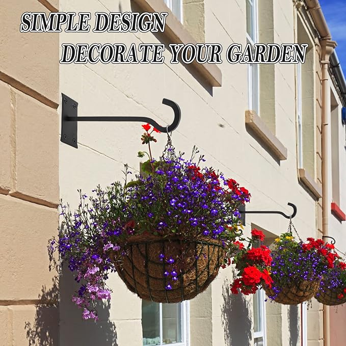 10inch Heavy Duty Plant Hangers Outdoor or Indoor Bird Feeder Hanger Shepherd Hooks 2pcs Black Metal Wall Hook for Hanging Plant Bracket, Lantern, Flower Basket, Wind Chimes-BloomoryGarden