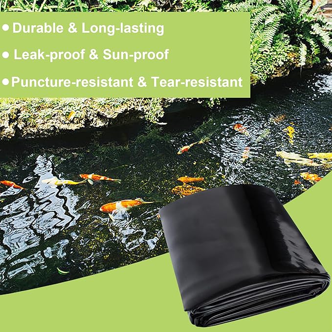 14 x 14 FT Pond Liner, 20 Mil Fish Pond HDPE Liner, Pond Liners for Outdoor Ponds, Koi Ponds, Garden Fountain, Waterfall-BloomoryGarden
