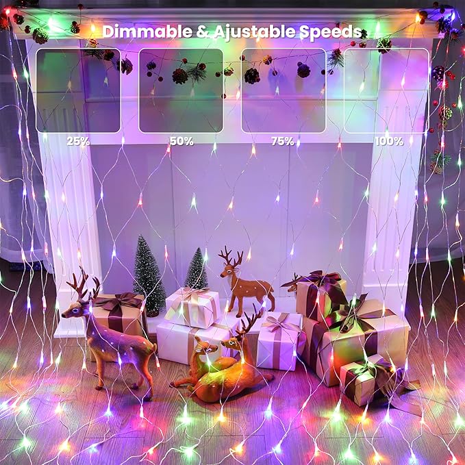 12ft x 5ft 360 LED Christmas Net Lights, 11 Modes 30V Christmas Net Lights, Warm White-Multi Color Changing Mesh Decorative Net Lights for Xmas Tree Bush Wedding Garden Outdoor Indoor Decor-BloomoryGarden