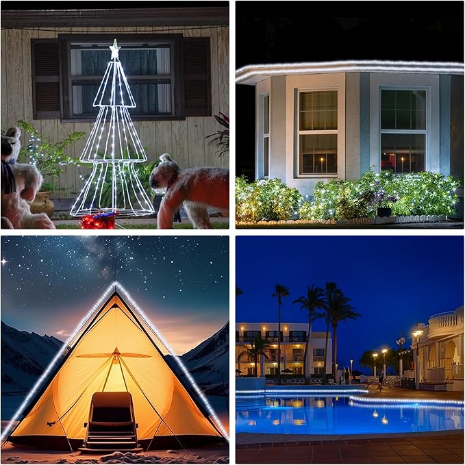 100FT Rope Lights Outdoor, Connectable Trampoline Lights 300LED String Lights Flexible Clear Tube Light Waterproof Rope Light 8 Modes for Camping Yard Pool Canopy Deck Home Outdoor Indoor Decor-BloomoryGarden