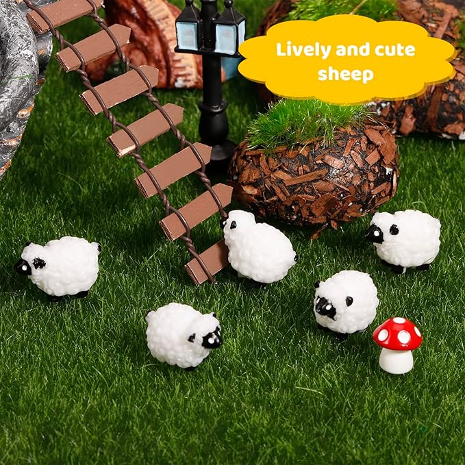 100Pcs Mini White Sheep Miniature Resin Sheep Figurines Cute Little Figurines Fairy Outdoor Moss Ornaments Landscape Figurines Garden DIY Ornament Accessories for Indoor Outdoor-BloomoryGarden