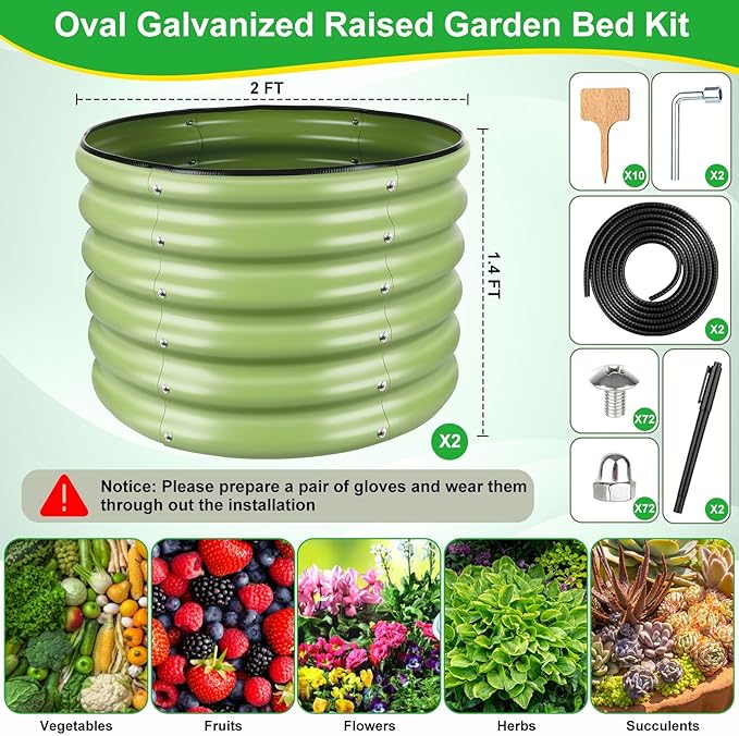 (2 Pack 2x2x1.4ft Galvanized Raised Garden Bed, Deep Metal Garden Bed, Large Raised Garden Beds Outdoor, Raised Beds for Gardening for Vegetables, Flowers, Fruits-BloomoryGarden