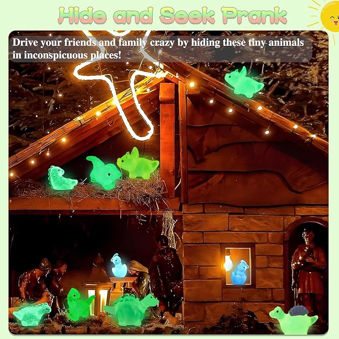 100PCS Luminous Mini Resin Dinosaur Glow in The Dark, 28 Styles Tiny Animals for Hide Garden Micro Landscape Dollhouse Decor Craft-BloomoryGarden