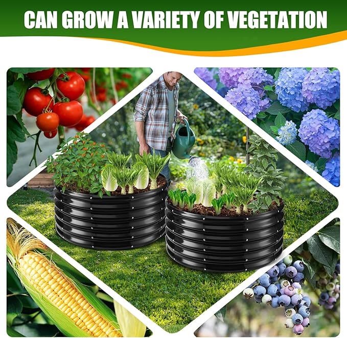 17" Tall Elevated Round Metal Rised Garden Bed- 2.7'x2.7' in Size and 0.8MM Thick Durable Planter Box for Vegetables Flowers Succulent at Patio/Garden Outdoor (Black, 2.7FT Diameter)-BloomoryGarden
