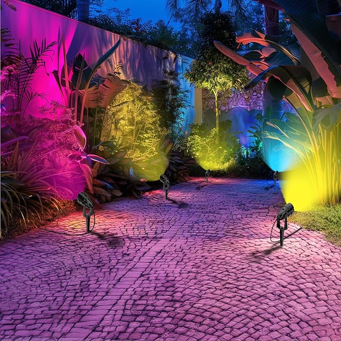 1500LM LED High Brightness Outdoor Landscape Lighting 15W RGBCW Color Changing Landscape Lights Remote Control Spot-Lights with Plug in IP66 Waterproof Flood Light for Garden - 2 Pack-BloomoryGarden
