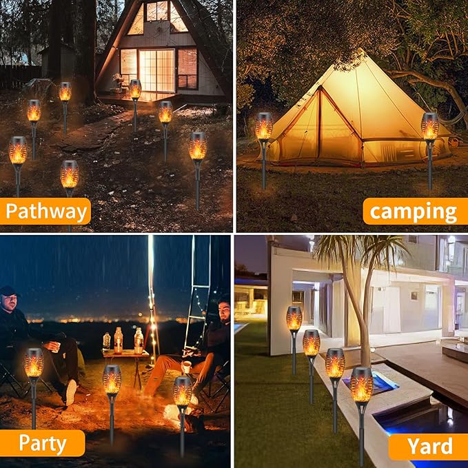 12-Pack Solar Flickering Flame Torches – Waterproof Solar Garden Lights, Outdoor Solar Lights for Yards, and Flame Torches for Patio and Pathway Decorations-BloomoryGarden