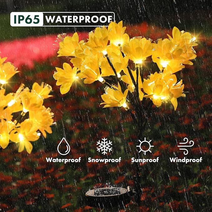 MAGGIFT Solar Lights Outdoor Garden Decorative Flowers, Waterproof Solar Garden Lights with 20 Yellow Lily Flowers,LED Solar Powered Landscape Lights for Yard Garden Patio (Yellow, 4Pack)-BloomoryGarden