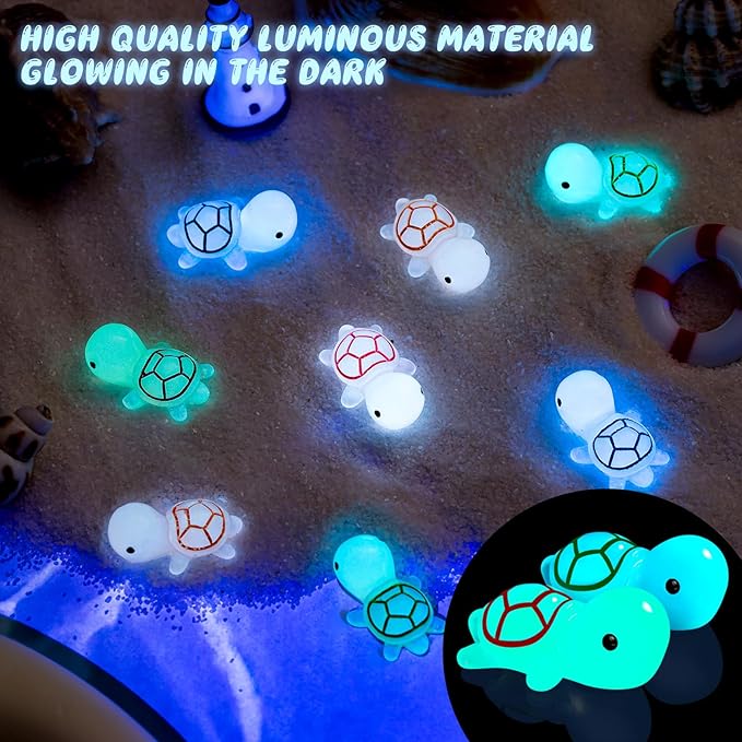 102PCS Luminous Mini Resin Turtles Sea Turtles Figurines Glow in The Dark, Cute Tiny Turtles Bulk for Cake Toppers Ocean Animal Theme Decor Garden Micro Landscape DIY Hidden Game (6 Colors)-BloomoryGarden