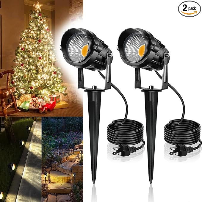 12W Landscape Lighting - Warm White Plug in Outdoor Landscape Light IP65 Waterproof 120V Lawn Flag Light Christmas Halloween Decorative Spotlight for Tree Outdoor Indoor Yard Garden, 2 Packs-BloomoryGarden