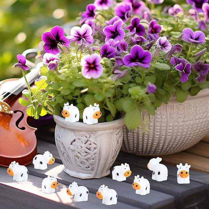 138 Pcs Mini Resin Cows Bulk Animals for Hiding Small Plastic Cows Statues Little Perfect for Forest Figures and More Adorable Landscape Fairy Outdoor Moss Garden DIY Ornament-BloomoryGarden