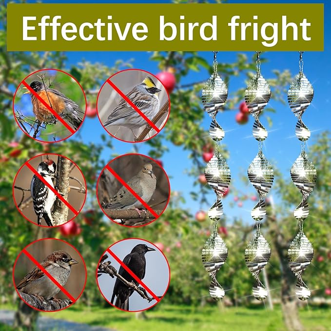12 PCS Stainless Steel Bird deterrents for Outside,3D Bird Scarer Discs Set Pigeon Deterrent,Bird reflectors to Keep Birds Away Woodpecker Deterrent for House,Crow Deterrent-BloomoryGarden