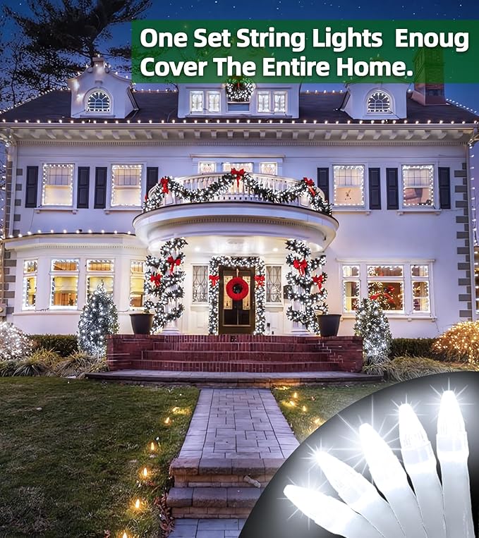 1500 LED Chrstmas String Lights, 492FT Super Long Christmas Lights with 8 Modes, Christmas Tree Lights with Timer Memory for Indoor Outdoor Tree Fence Garden Xmas Wedding Party Decor Cool White-BloomoryGarden