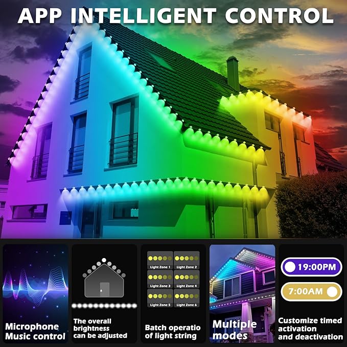 100FT Permanent Outdoor RGB Lights,Waterproof Smart LED Eaves Lights with App/Remote Control,for Christmas and All Holiday Decor,Daily and Accent Lighting,House Roof and Garden Lighting-BloomoryGarden