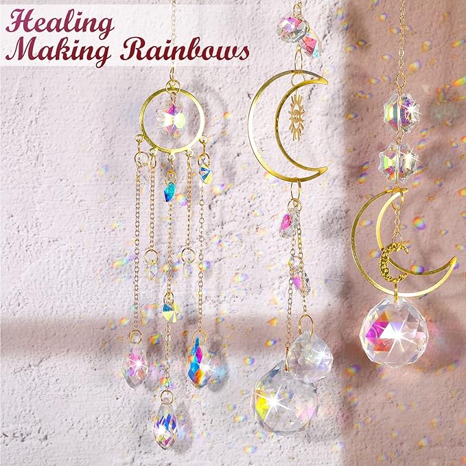 Maitys 7 Pcs Crystal Suncatcher for Window Hanging Sun Catchers with Crystal and Agate Crystal Prisms Decor for Indoor Outdoor Home Party Wedding Decor Hanging Crystals for Decoration (Exquisite)-BloomoryGarden