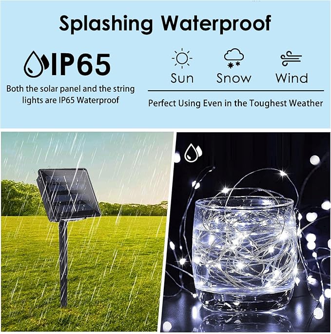 (Cool White ⇋ Multicolor) Solar Christmas String Lights Outdoor, 2-Pack 80FT 200 LED Waterproof Silver Wire, Solar Twinkle Lights with 8 Modes Solar Fairy Light for Tree Garden Wedding Christmas Decor-BloomoryGarden