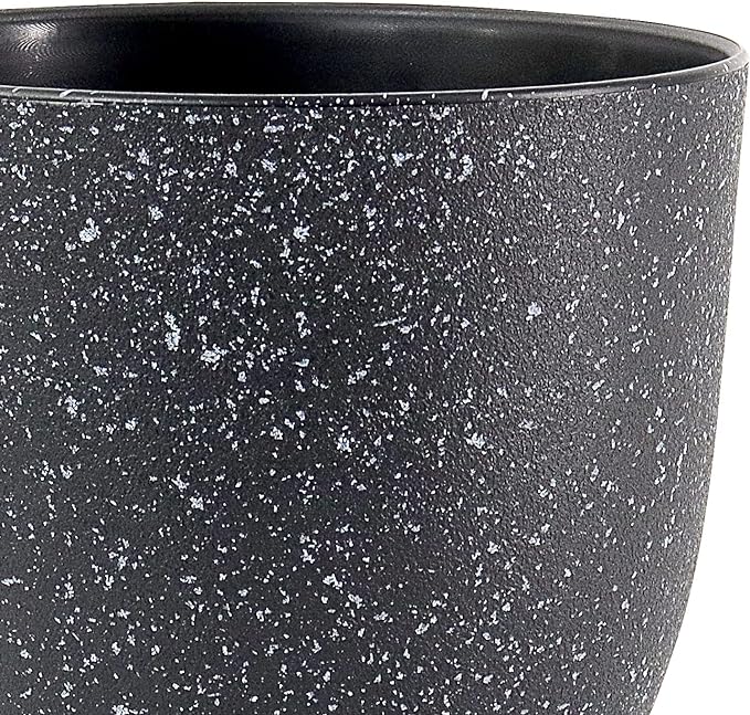 12/10/9 Large Modern Plant Pots, Plastic Planters with Drainage Holes and Saucers for Indoor Outdoor Plants Flowers, Black Speckles-BloomoryGarden