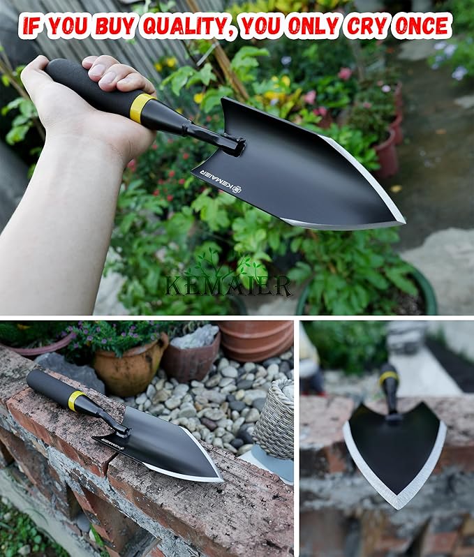 Garden Shovel - Heavy Duty Gardening Hand Trowel, Carbon Steel Garden Trowel with Rubberized Handle, Trowel Garden Tool for Diligent Farmer Soil Planting Digging Transplanting-BloomoryGarden