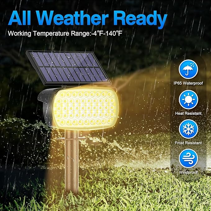 108 LED Solar Spot Lights Outdoor, IP65 Waterproof, 3 Modes Landscape Spotlights, Large Solar Panel Powered Lights for Garden Yard Pathway (Warm White/2 Pack)-BloomoryGarden
