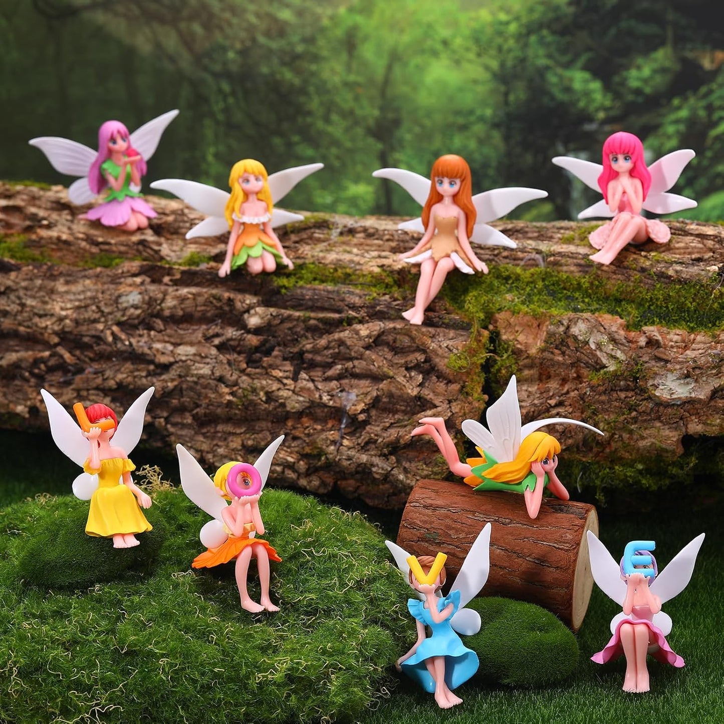 12 Pcs Miniature Fairy Figurines, Hand-Painted Small Flower Fairies with Wings for Garden Decor, Cake Topper & Landscapes-BloomoryGarden