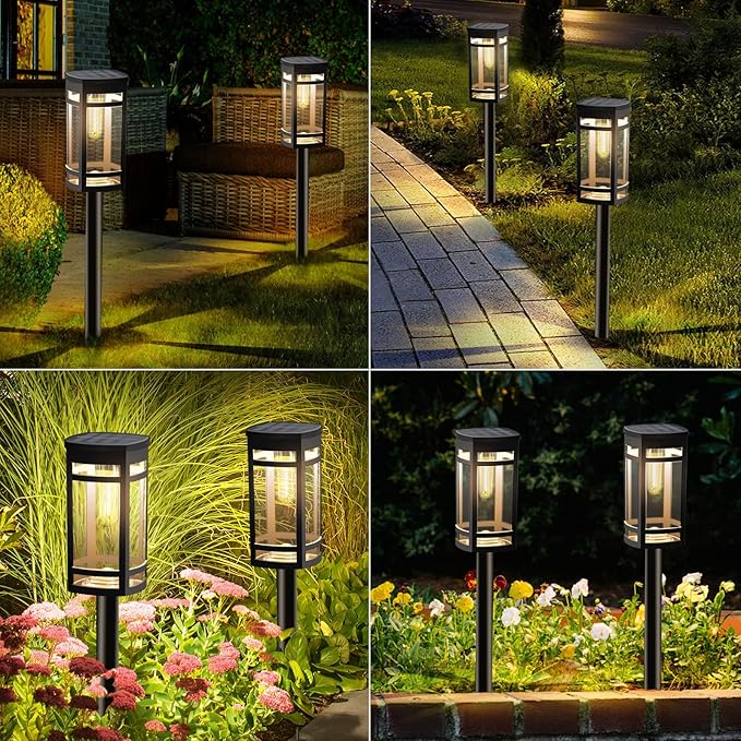12 Pack Solar Lights Outdoor Waterproof for Garden Pathway Walkway Driveway Yard Lawn Decorative Landscape Lighting. (Warm White Light, 12)-BloomoryGarden