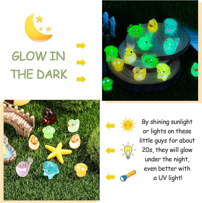 126PCS Mini Resin Ducks Animals Luminous Tiny Duck Animals Bulk Figures to Hide Glow in The Dark for Miniature Fairy Garden Accessories Micro Landscape Aquarium Potted Ornament Outdoor Decor-BloomoryGarden