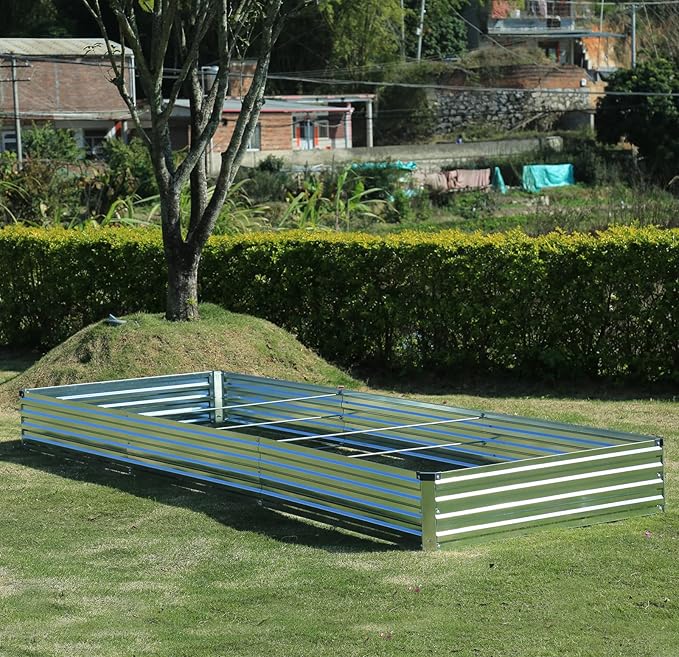 12x4x1ft(2 Pack) Galvanized Raised Garden Bed,Outdoor Planter Box Metal Patio Kit Planting Bed for Vegetables Flowers and Succulents,Silver-BloomoryGarden