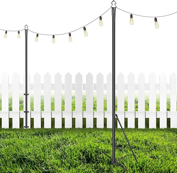LOPANNY String Light Poles for Outside - 2 Pack 9.8FT Poles for Outdoor String Lights, Outdoor Light Poles for String Lights Hanging - Backyard, Garden, Patio, Deck Lighting Stand for Parties, Wedding-BloomoryGarden