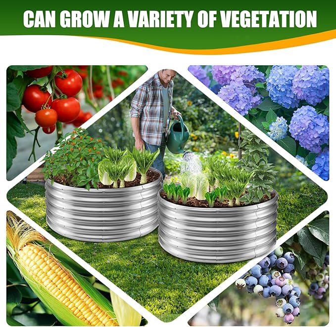 17" Tall Elevated Round Metal Rised Garden Bed- 3.3'x3.3' in Size and 0.8MM Thick Durable Planter Box for Vegetables Flowers Succulent at Patio/Garden Outdoor (Silver, 3.3FT Diameter)-BloomoryGarden