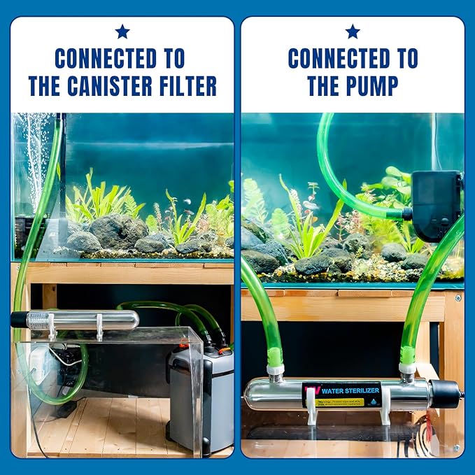 12W Inline UV Light Clarifier for Koi Pond Aquarium Algae Control Cold Plunge UV Light Stainless Steel Ultraviolet Green Killing Machine Algae Remover-BloomoryGarden