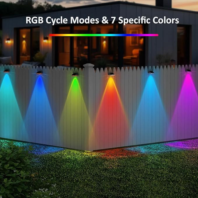 12PK Solar Fence Lights Outdoor - 3000/4000/6000K&RGB 6 Color, Dusk to Dawn Fence Lights Solar Powered, IP65 Waterproof Solar Light Outdoor for Backyard/Railing/Step/Patio/Wall-BloomoryGarden
