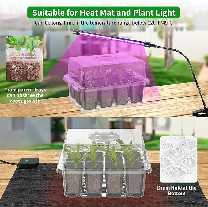 120 Cells Reusable Seed Starter Tray, 10 Pack Seedling Starter Kit for Greenhouse Propagator Station Planting Growing (Clear)-BloomoryGarden