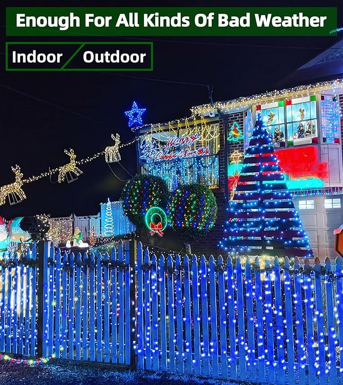1500 LED 492ft Outdoor Christmas Lights Decorations, Green Wire LED String Lights with Timer Memory, Twinkle Lighs for Indoor Outdoor Party, Tree Wedding, Garden, Patio (Blue)-BloomoryGarden