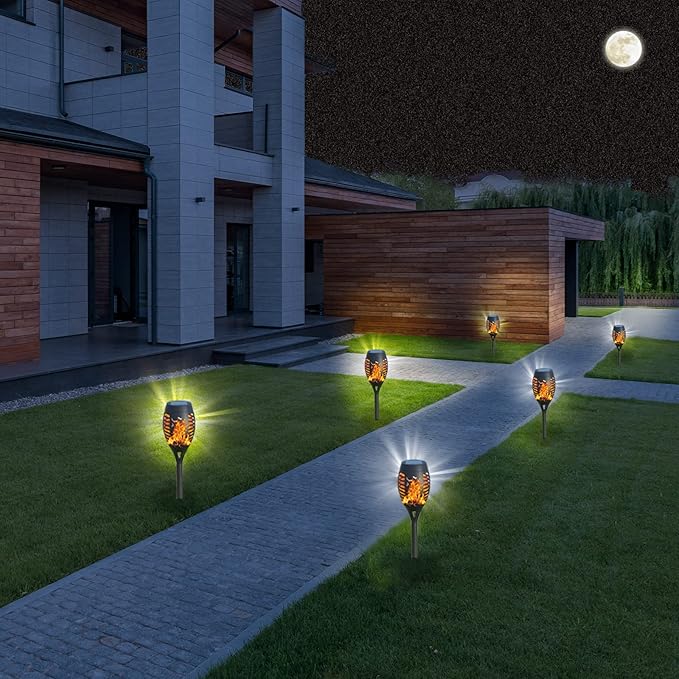 12Pack Solar Torch Lights with Flickering Flame Upgraded, Security&Waterproof Solar Lights Outdoor Landscape Decoration, Mini Solar Tiki Torches for Yard,Garden,Patio, Pathway Decor-Auto On/Off-BloomoryGarden
