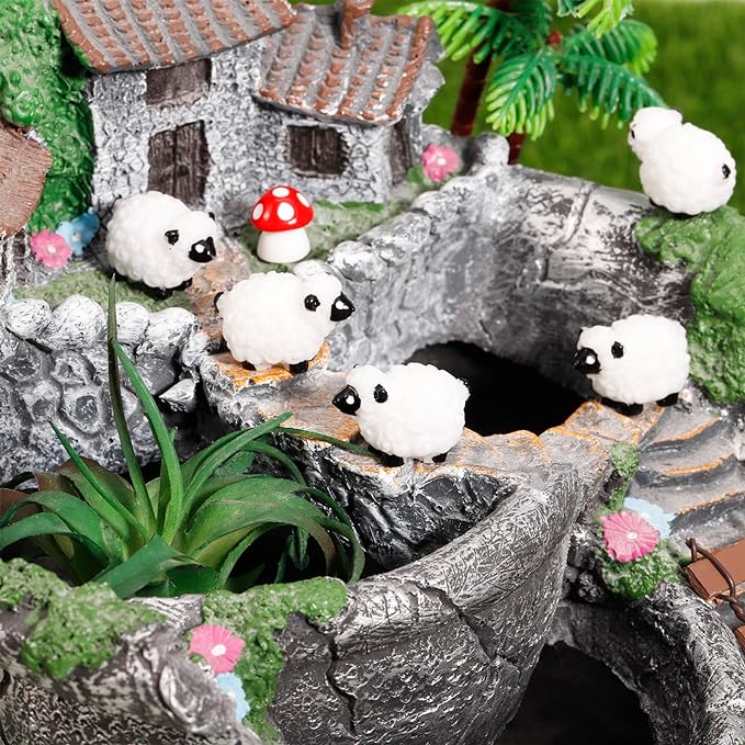 100Pcs Mini White Sheep Miniature Resin Sheep Figurines Cute Little Figurines Fairy Outdoor Moss Ornaments Landscape Figurines Garden DIY Ornament Accessories for Indoor Outdoor-BloomoryGarden