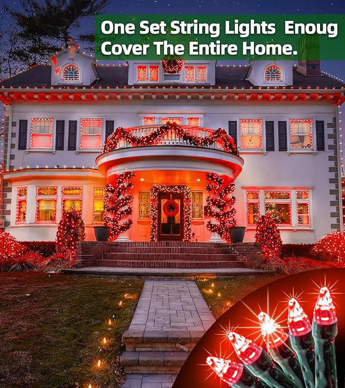 1500 LED 492FT Christmas Lights With Timer Memory - Green Wire String Lights for Indoor Outdoor Decorations, Christmas Tree, Party, Xmas, Wedding, Garden, Patio - Red-BloomoryGarden