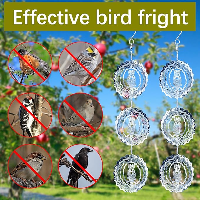 12 PCS Stainless Steel Bird deterrents for Outside,3D Bird Scarer Discs Set Pigeon Deterrent,Bird reflectors to Keep Birds Away Woodpecker Deterrent for House,Crow Deterrent-BloomoryGarden