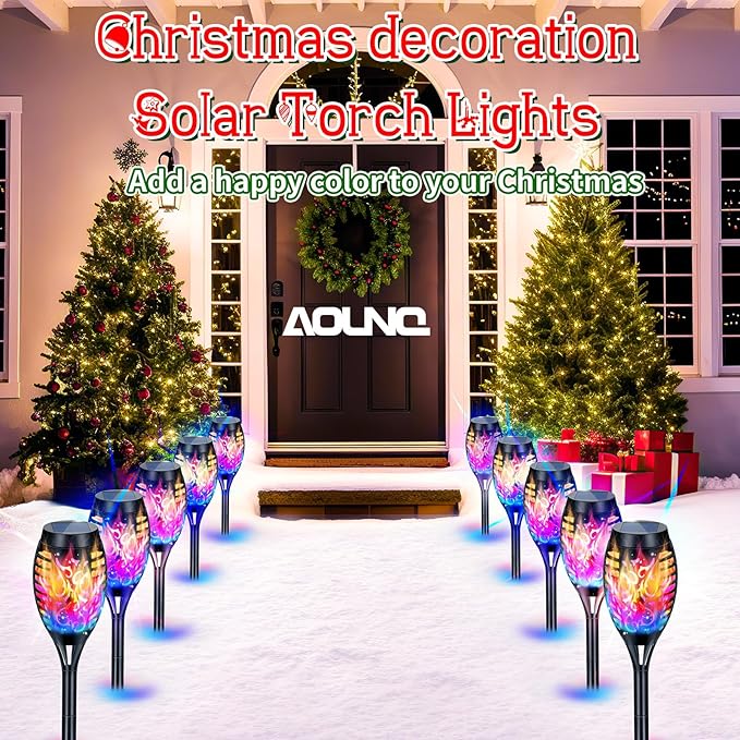 12 Pack Solar Torch Lights Outdoor Waterproof - Multicolor Flickering Flame, Outdoor Solar Garden Lights for Yard, Tiki Torches for Outside Patio Pathway Decorations-BloomoryGarden