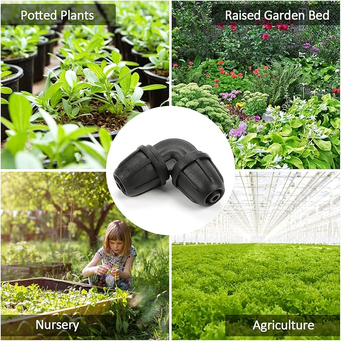 1/4 Inch Drip Irrigation Elbow Fittings, 25 Pieces 1/4'' Drip Line Barbed Locked Elbow Connectors for 1/4 Inch Irrigation Tubing Anti-leak 90 Degree Elbow for Garden Drip Sprinkler Systems-BloomoryGarden