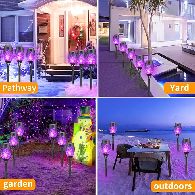 12-Pack Solar Flickering Flame Torches – Waterproof Solar Garden Lights, Outdoor Solar Lights for Yards, and Flame Torches for Patio and Pathway Decorations-BloomoryGarden