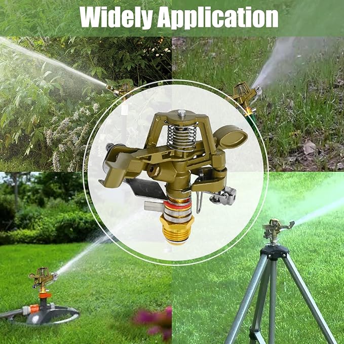 1/2 Inch Brass Impact Sprinkler with Nozzles Adjustable 0-360 Degree Coverage Pattern Heavy Duty Lawn Sprinkler Head for Yard Lawn Grass Patio Garden Irrigation (2Pcs)-BloomoryGarden
