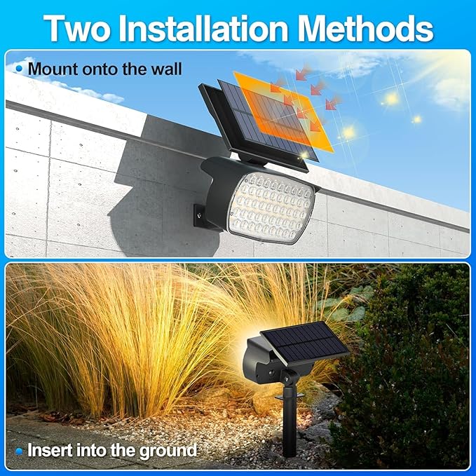 108 LED Solar Spot Lights Outdoor, IP65 Waterproof, 3 Modes Landscape Spotlights, Large Solar Panel Powered Lights for Garden Yard Pathway (Warm White/2 Pack)-BloomoryGarden