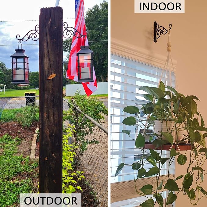 11-Inch Outdoor Decorative Metal Wall Hook for Hanging Lantern Plant Bird Feeder, Black-BloomoryGarden
