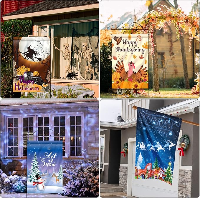 12 Pack 28 x 40 Inch Seasonal Spring Large Holiday Yard Flags Easter 4th of July Garden Lawn Double Sided Seasonal Flags Polyester Festive Set for Outdoor Decoration-BloomoryGarden