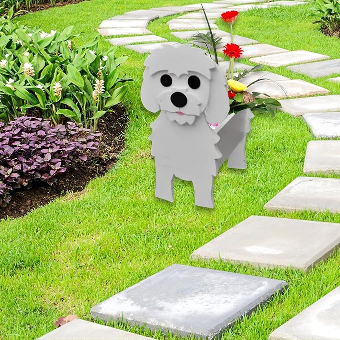 Maltese Dog Planter Plant Pots,Cute Garden Dog Flower Planter,Dog Planters Birthday Gifts for Women,Office,Indoor/Outdoor Decor(9.45 * 7.36 * 13.39in)-BloomoryGarden