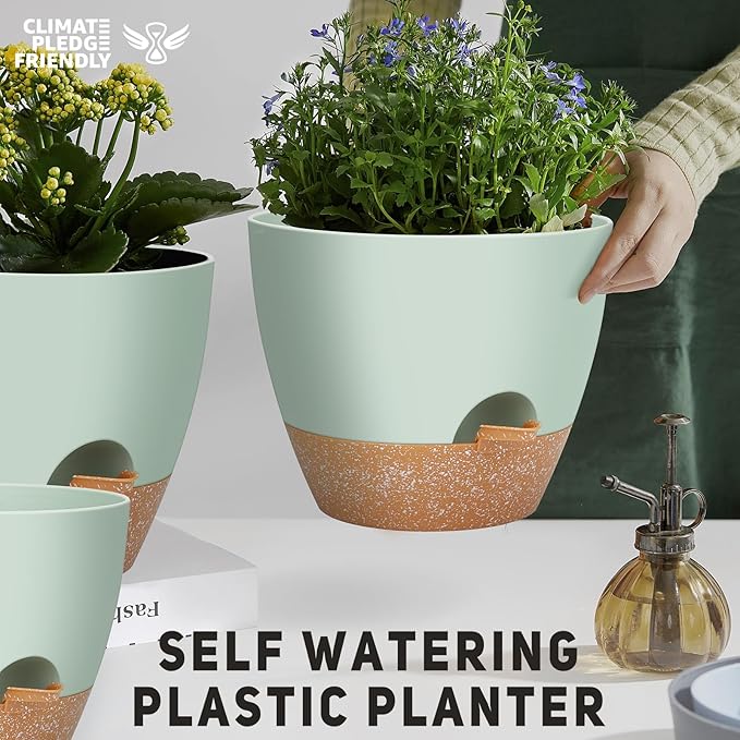 12" 10" 9" Large Self Watering Plant Pots, 3 Pack Flower Pots Planters with Multi Mesh Drainage Holes for Indoor Outdoor Garden Plants and Flowers.-BloomoryGarden